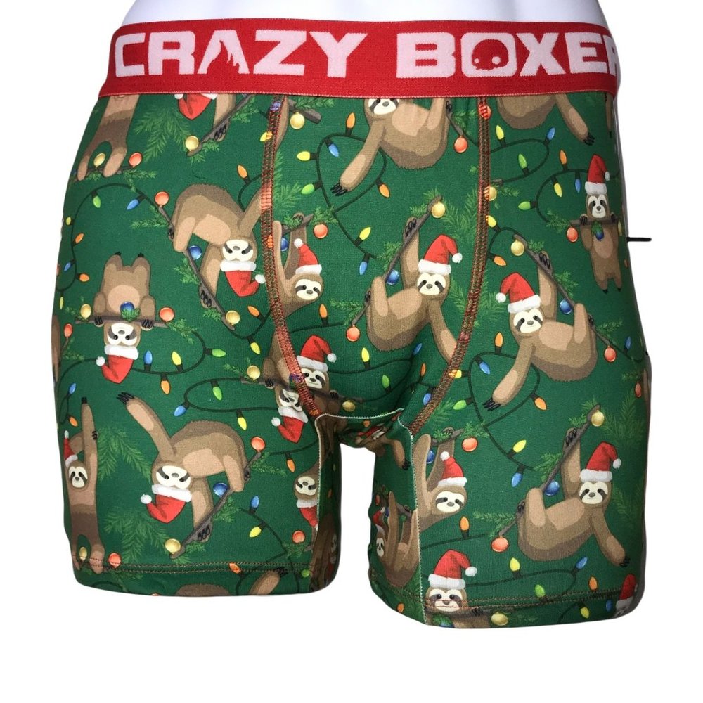 NWT Crazy Boxer 2 Pack Funny Sloth Christmas Lights Holiday Underwear Men's L